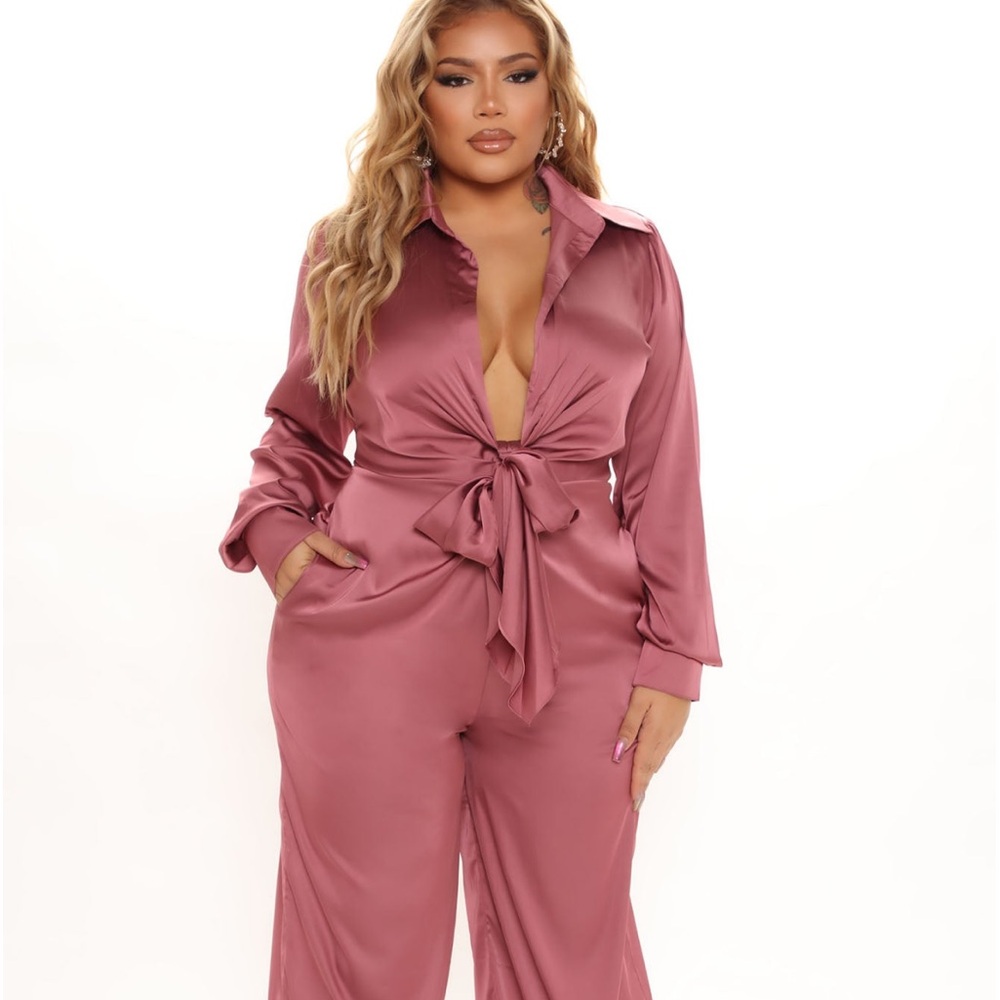 Stretch Satin Jumpsuit brown/ maroon